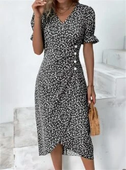 Women's Wrap Dress Floral Ditsy Floral Button Print V Neck Midi Dress Classic Daily Vacation Short Sleeve Summer Spring -Slay Clothing Shop 1a9328d6 59ec 45a8 b5da 81fd812001b6