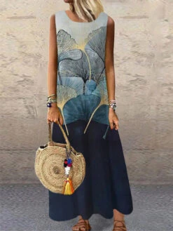 Women's Casual Dress Shift Dress Long Dress Maxi Dress Blue Purple Green Sleeveless Floral Print Summer Spring Crew Neck Casual Regular Fit 2023 S M L XL XXL 3XL