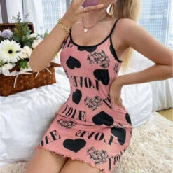 Women's Plus Size Pajamas Nightgown Dress Heart Letter Fashion Casual Soft Home Daily Bed Polyester Breathable Straps Sleeveless Backless Summer Spring Yellow Red