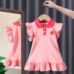 Kids Girls' Dress Solid Color Cartoon Short Sleeve Performance Active Adorable Cotton Knee-length White Dress A Line Dress Summer Dress Summer Spring 3-7 Years 794-blue 839-pink 085-pink