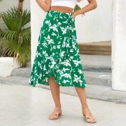 Women's Skirt & Dress Swing Dress Irregular Hem Flower / Plants Classic Modern Beach Regular Spring & Fall Darkblue Red Green Beige -Slay Clothing Shop 1bbd7681 48b8 4851 a2b6 b428da35167c