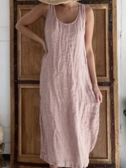 Women's Cotton Linen Midi Shift Dress Sleeveless U Neck Ruched Summer Spring Regular Fit Black White Pink S M L XL 2XL -Slay Clothing Shop 1c17d0f1 c891 4912 a393 0748c4e8e1c5