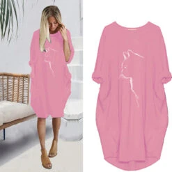 Women's T Shirt Dress Tee Dress Midi Dress Black Yellow Fuchsia Long Sleeve Print Print Summer Spring Crew Neck Casual Winter Dress Fall Dress Loose Fit 2023 S M L XL XXL 3XL 4XL 5XL -Slay Clothing Shop 1c8c1d98 aea4 4a9d 8b04 23787804adb8