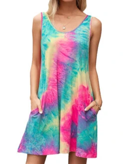 Women's Casual Dress Tank Dress Summer Dress Tie Dye Pocket Print Crew Neck Mini Dress Fashion Modern Outdoor Daily Sleeveless Regular Fit Yellow Pink Fuchsia Summer Spring S M L XL XXL -Slay Clothing Shop 1d3d5052 b482 4aed 979f a83f3b2f24d2