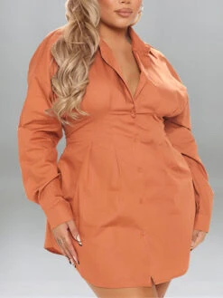 Women's Plus Size Casual Dress Shirt Dress Sheath Dress Solid Color Mini Dress Long Sleeve Button V Neck Basic Outdoor Black Yellow Fall Spring XL XXL 3XL 4XL 5XL -Slay Clothing Shop 1dce6e77 3389 40f5 8060 bedd2ec4801c