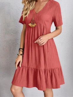 Women's Shift Dress Plain Dress Plain Ruffle V Neck Midi Dress Basic Classic Outdoor Daily Short Sleeve Loose Fit Black Pink Red Summer Spring S M L XL XXL -Slay Clothing Shop 1e8f2475 0516 4e7c be52 8a32bc72fbf2