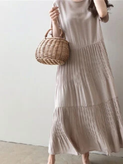 Women's Casual Dress Cotton Linen Dress Swing Dress Maxi Long Dress Cotton Blend Basic Casual Outdoor Daily Vacation Crew Neck Pocket Short Sleeve Summer Spring 2023 Loose Fit Black Navy Blue Sky Blue -Slay Clothing Shop 1eb652ca f8df 43d2 a01a a97f9869b73f