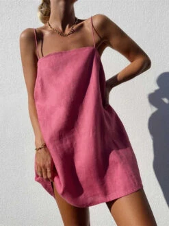 Women's Casual Dress Cotton Linen Dress Shift Dress Mini Dress Cotton Blend Fashion Modern Outdoor Daily Vacation Spaghetti Strap Backless Pocket Sleeveless Summer Spring 2023 Regular Fit Black White