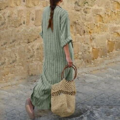 Women's Cotton Linen Maxi Tartan Dress Casual Split Neck Rolled Cuff Long Sleeve Spring Summer -Slay Clothing Shop 1f84c067 1f20 4e0c bea5 51bc16278cb1