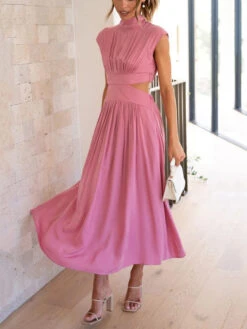 Women's Prom Dress Party Dress Wedding Guest Dress Long Dress Maxi Dress Black Yellow Red Sleeveless Pure Color Pleated Summer Spring Fall Stand Collar Fashion Evening Party Wedding Guest Vacation -Slay Clothing Shop 1fb57418 dd62 4b11 9c2d 0a2faae1ec75