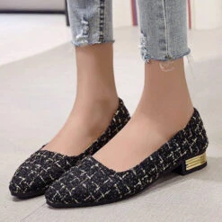Women's Flats Bling Bling Shoes Dress Shoes Plus Size Outdoor Office Daily Plaid Block Heel Low Heel Pointed Toe Elegant Classic Casual Walking Glitter Synthetics Loafer Black White Blue