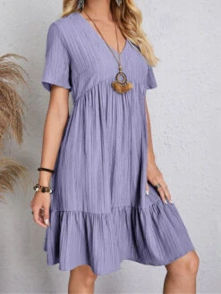 Women's Shift Dress Plain Dress Plain Ruffle V Neck Midi Dress Basic Classic Outdoor Daily Short Sleeve Loose Fit Black Pink Red Summer Spring S M L XL XXL -Slay Clothing Shop 2018208d ce95 4869 85b9 a573d9a949a6