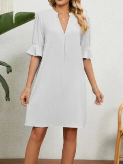 Women's Casual Dress Summer Dress Mini Dress Ruffle Daily Date Going Out Fashion Basic Split Neck Half Sleeve 2023 Loose Fit Black White Wine Color S M L XL XXL Size -Slay Clothing Shop 2095060e ce6f 4caf 87cd 3192194ad444