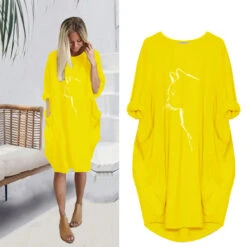 Women's T Shirt Dress Tee Dress Midi Dress Black Yellow Fuchsia Long Sleeve Print Print Summer Spring Crew Neck Casual Winter Dress Fall Dress Loose Fit 2023 S M L XL XXL 3XL 4XL 5XL -Slay Clothing Shop 212bd726 5f32 4803 b1b8 fe772f48f6a4