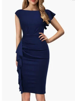 Women's Casual Dress Sheath Dress Summer Dress Midi Dress Ruched Ruffle Outdoor Work Daily Fashion Streetwear Crew Neck Short Sleeve 2023 Regular Fit Black Wine Navy Blue Color S M L XL XXL Size -Slay Clothing Shop 21fc559f 0e13 4bf9 a19f a979ad51c021