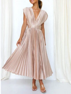 Women's Prom Dress Party Dress Wedding Guest Dress Long Dress Maxi Dress Black Pink Wine Short Sleeve Pure Color Pleated Summer Spring Fall V Neck Fashion Evening Party Wedding Guest Vacation Loose -Slay Clothing Shop 2253c071 73d0 45e7 aa87 6c774f585425