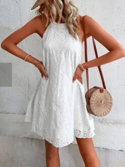 Women's Cut Out Dress White Dress Plain Hollow Out Halter Neck Mini Dress Active Fashion Outdoor Daily Sleeveless Regular Fit White Summer Spring S M L XL XXL -Slay Clothing Shop 225c5d2f dec4 4128 a4ca cc03b99eae80