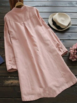 Women‘s Plus Size Curve Shirt Dress Casual Dress White Dress Solid Color Midi Dress Long Sleeve Button Stand Collar Basic Daily Black White Spring Fall L XL XXL 3XL 4XL -Slay Clothing Shop 23f7b2a9 0cc3 4b28 815c d299282f4cfc