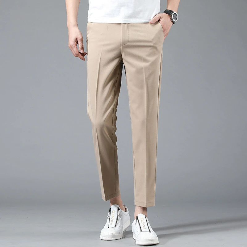 Men's Dress Pants Trousers Cropped Pants Casual Pants Plain Breathable Ankle-Length Formal Wedding Business Casual Skinny Skinny Black White Micro-elastic 3 Men's Dress Pants Trousers Cropped Pants Casual Pants Plain Breathable Ankle-Length Formal Wedding Business Casual Skinny Skinny Black White Micro-elastic - Image 3