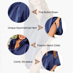 Women's Pajamas Nightgown Dress Black Dress Pjs Pure Color Fashion Simple Comfort Party Home Bed Satin V Wire Half Sleeve Summer Spring Black White -Slay Clothing Shop 24224fff 6688 4d2f a753 9b3572417efc