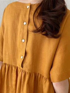 Women's Casual Dress Cotton Linen Dress Tiered Dress Maxi Long Dress Linen / Cotton Blend Daily Casual Outdoor Home Daily Crew Neck Pocket Short Sleeve Summer Spring 2023 Loose Fit Yellow Pink Plain -Slay Clothing Shop 24b53ed8 eb97 43ce a663 1e3430133c4f