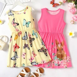 Kids Girls' Dress Flower Sleeveless Performance Cute Sweet Cotton Above Knee A Line Dress Floral Dress Summer Dress Summer Spring 3-12 Years Multicolor White Yellow