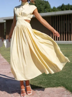 Women's Prom Dress Party Dress Wedding Guest Dress Long Dress Maxi Dress Black Yellow Red Sleeveless Pure Color Pleated Summer Spring Fall Stand Collar Fashion Evening Party Wedding Guest Vacation -Slay Clothing Shop 2587331c bddf 4dac 9107 4099def18149