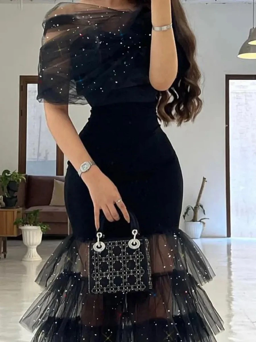 Women's Black Sequin Dress Prom Dress Party Dress Sparkly Dress Black Dress Black Cocktail Dress Dress Bodycon Long Dress Maxi Dress Short Sleeve Spring Fall Off Shoulder Fall Dress 3 Women's Black Sequin Dress Prom Dress Party Dress Sparkly Dress Black Dress Black Cocktail Dress Dress Bodycon Long Dress Maxi Dress Short Sleeve Spring Fall Off Shoulder Fall Dress - Image 3