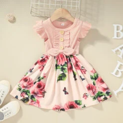 Kids Girls' Dress Floral Short Sleeve Casual Fashion Daily Cotton Above Knee Casual Dress A Line Dress Summer Spring 3-8 Years Wine Red Turmeric Black