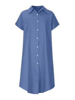 Women's Casual Dress Denim Shirt Dress Midi Dress Denim Fashion Casual Outdoor Daily Vacation Shirt Collar Button Pocket Short Sleeve Summer Spring Fall 2023 Loose Fit Navy Blue Blue Sky Blue Plain S -Slay Clothing Shop 260d40c6 6f36 4a00 8998 4c4e21f53fe5