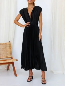 Women's Prom Dress Party Dress Wedding Guest Dress Long Dress Maxi Dress Black Pink Wine Short Sleeve Pure Color Pleated Summer Spring Fall V Neck Fashion Evening Party Wedding Guest Vacation Loose -Slay Clothing Shop 26a6edb1 edca 4cb4 bbf1 35106f558659