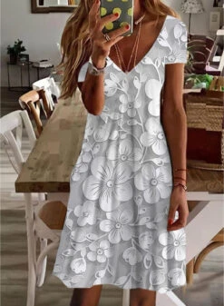 Women's Casual Dress T Shirt Dress Tee Dress Midi Dress White Short Sleeve Floral Print Fall Spring Summer V Neck Basic Daily Vacation 2023 S M L XL XXL 3XL -Slay Clothing Shop 26c46389 9b02 4038 b8aa 6f5dfee2832d