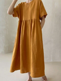 Women's Casual Dress Cotton Linen Dress Tiered Dress Maxi Long Dress Linen / Cotton Blend Daily Casual Outdoor Home Daily Crew Neck Pocket Short Sleeve Summer Spring 2023 Loose Fit Yellow Pink Plain -Slay Clothing Shop 26f966fd 6506 4744 a8d5 3a760f9a47f4