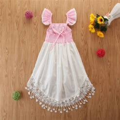 Kids Little Girls' Dress Casual Princess Color Block Tassel Pleated Asymmetric Blushing Pink Vacation Boho Dresses Summer -Slay Clothing Shop 2738161b ad17 496d 9d1d 5cdc187057fc