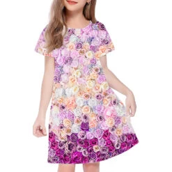 Kids Little Girls' Dress Princess Party Color Graphic Patterned A Line Dress Daily Holiday Vacation Print Pink Gold Short Sleeve Casual Cute Sweet Dresses Spring Summer Regular Fit 3-12 Years -Slay Clothing Shop 27a95456 1967 412d a10b 936b8da01d61