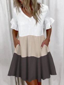 Women's Casual Dress Shift Dress Tiered Dress Mini Dress Pink Blue Dark Gray Short Sleeve Color Block Ruched Summer Spring V Neck Fashion Fall Dress 2023 S M L XL 2XL 3XL 4XL 5XL -Slay Clothing Shop 29201df0 263f 46eb 9918 07d1a7c673d8