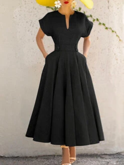 Women's Prom Dress Party Dress Wedding Guest Dress Long Dress Maxi Dress Black Green Short Sleeve Pure Color Ruched Summer Spring Split Neck Fashion Evening Party Wedding Guest Vacation Loose Fit 2023