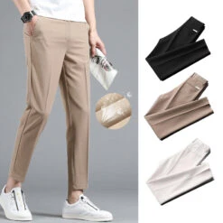 Men's Dress Pants Trousers Cropped Pants Casual Pants Plain Breathable Ankle-Length Formal Wedding Business Casual Skinny Skinny Black White Micro-elastic
