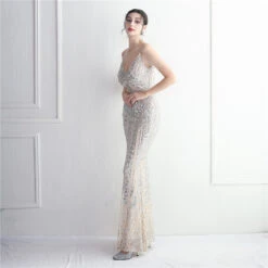 Mermaid / Trumpet Evening Gown Sparkle & Shine Dress Formal Wedding Guest Floor Length Short Sleeve Spaghetti Strap Polyester With Beading Sequin 2024 -Slay Clothing Shop 2b42cc77 ea3a 4c38 9e34 48b24d82342c