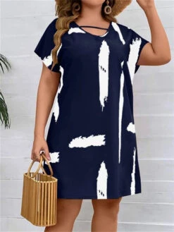 Women‘s Plus Size Curve Casual Dress T Shirt Dress Tee Dress Shift Dress Graphic Midi Dress Short Sleeve Print V Neck Fashion Outdoor Dark Blue Summer Spring L XL XXL 3XL 4XL -Slay Clothing Shop 2b66abfa 44f2 4580 a300 090155f84600
