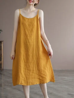 Women's Casual Dress Cotton Linen Dress Midi Dress Cotton Blend Basic Casual Outdoor Daily Spaghetti Strap Backless Sleeveless Summer Spring 2023 Loose Fit White Yellow Green Pure Color M L XL 2XL -Slay Clothing Shop 2be74c87 35d7 4c13 ad04 205186b76d2f