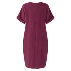 Women's Casual Dress Cotton Linen Dress Midi Dress Linen Cotton Blend Casual Daily Holiday Going Out V Neck Pocket Rolled Cuff Short Sleeve Summer Spring 2023 Loose Fit Black White Wine Pure Color S -Slay Clothing Shop 2c5f4933 a337 43a0 bcde ef583d28dafe