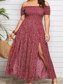 Women's Plus Size Casual Dress A Line Dress Floral Dress Floral Midi Dress Short Sleeve Print Off Shoulder Fashion Daily White Red Spring Summer L XL XXL 3XL 4XL