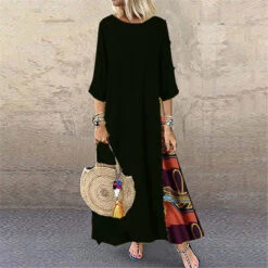 Women's Casual Dress Cotton Linen Dress Swing Dress Maxi Long Dress Print Bohemia Casual Daily Crew Neck Long Sleeve Summer Spring Fall Black Yellow Floral -Slay Clothing Shop 2d59985e 96e2 4394 a96c 1361a7eb9092