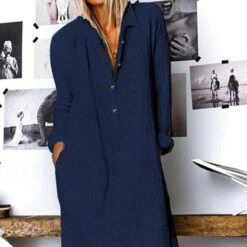 Women‘s Casual Dress Shirt Dress Shift Dress Midi Dress Yellow Navy Blue White Long Sleeve Pure Color Button Winter Fall Spring Shirt Collar Basic Winter Dress Daily Vacation 2023 S M L XL XXL 3XL -Slay Clothing Shop 2ddfb706 ca2c 49f5 90c7 46cdc9ee40c9