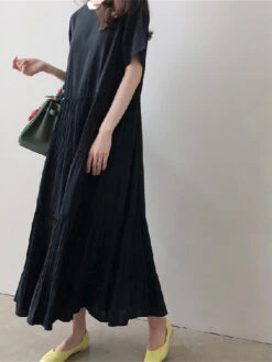 Women's Casual Dress Cotton Linen Dress Swing Dress Maxi Long Dress Cotton Blend Basic Casual Outdoor Daily Vacation Crew Neck Pocket Short Sleeve Summer Spring 2023 Loose Fit Black Navy Blue Sky Blue -Slay Clothing Shop 2eb6a9be 1a03 46d3 b1d7 b204eed32da6