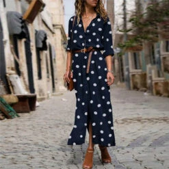 Women's Shirt Dress Maxi Long Dress Winter Dress Daily Date Polyester Elegant Fashion Shirt Collar Print Long Sleeve Summer Spring Regular Fit Polka Dot Round Dots -Slay Clothing Shop 2f062ca2 5213 4dfb aca9 b840bdf99342