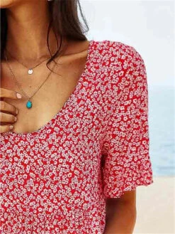 Women's Casual Dress Floral Dress Boho Dress Floral Print Square Neck Midi Dress Active Fashion Outdoor Daily Short Sleeve Regular Fit Yellow Red Dark Blue Summer Spring S M L XL XXL -Slay Clothing Shop 2f54802d ca0d 4cab 92da 88cbdde4bd3f