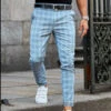 Men's Skinny Trousers Chinos Jogger Pants Plaid Dress Pants Pocket Lattice Breathable Soft Business Casual Daily Fashion Streetwear Yellow Red