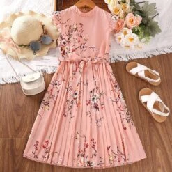Kids Girls' Dress Floral Dress Floral Short Sleeve Casual Fashion Daily Cotton Knee-length Casual Dress A Line Dress Floral Dress Summer Spring 5-12 Years Multicolor Black Pink